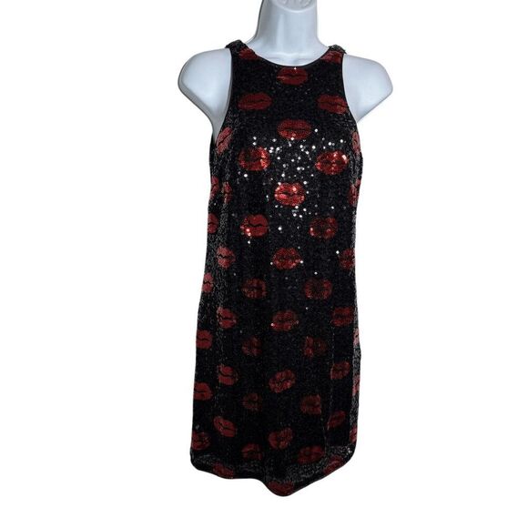 Aiden Mattox lips kisses sequin Black Dress Size 0 sleeveless little black dress - Picture 3 of 9